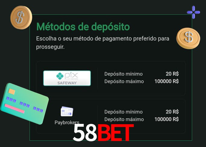 O cassino 58BET oferece uma grande variedade de métodos de pagamento